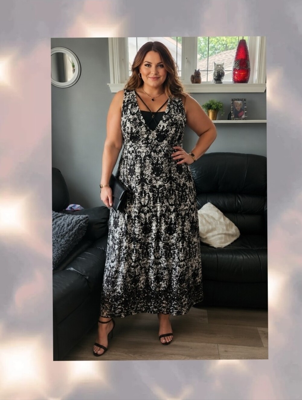 Brochure Laura Canada Black White Lace Overlay Maxi Dress Evening Gown L